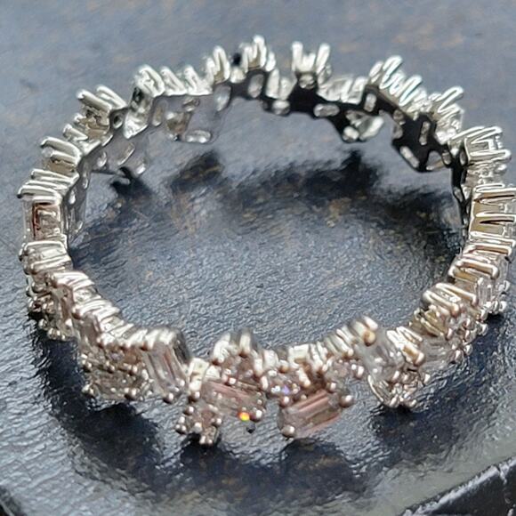 Exquisite Rhodium-Plated Size 8 Eternity Band Ring with Baguette - Picture 2 of 9